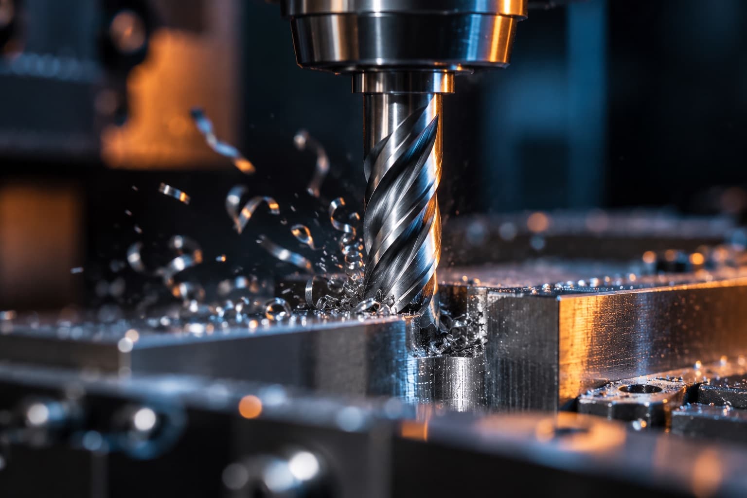Carbide end mill removing material in a CNC machine