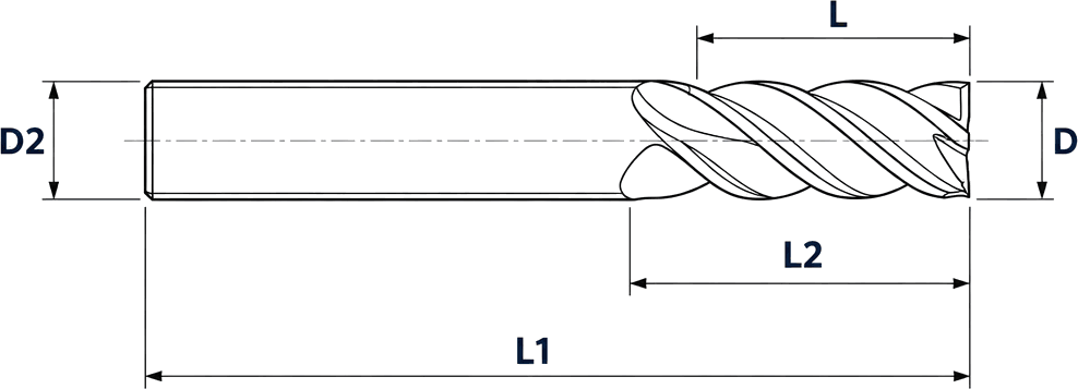 Metal-Ceramic Square End Mill dimensional drawing